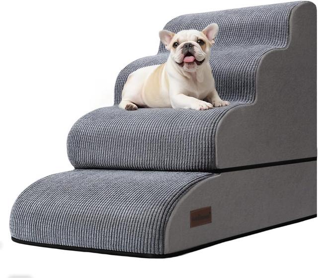 Product image of 4-Step Dog Stairs and Ramp for Beds or Couches – Non-Slip Sturdy Pet Steps for Small Dogs and Cats,21" H,Grey
