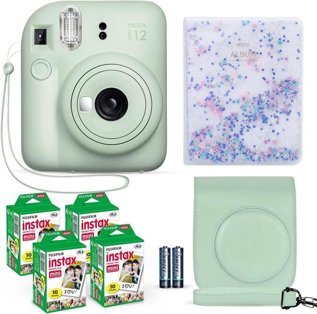 Product image of Fujifilm Instax Mini 12 Instant Camera Mint Green + Fuji Film Value Pack (40 Sheets) + Shutter Accessories Bundle, Incl. Compatible Carrying Case, Quicksand Beads Photo Album 64 Pockets