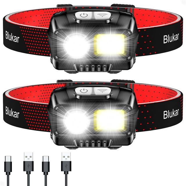 Product image of LED Headlamp,2000L Super Bright Rechargeable Headlight Flashlight with White&Red Light 2 Pack - Motion Sensor,Dimmable Brightness,8 Modes,Spotlight&Floodlight,IPX5 Waterproof for Camping,Hiking