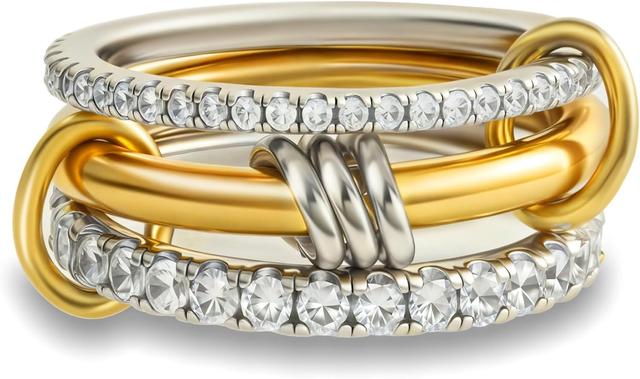 Product image of Gold Stackable Rings for Women Non Tarnish, 18k Gold Plated Cubic Zirconia Rings, Silver Gold Multi Ring Mixed Metals Stack Rings Set