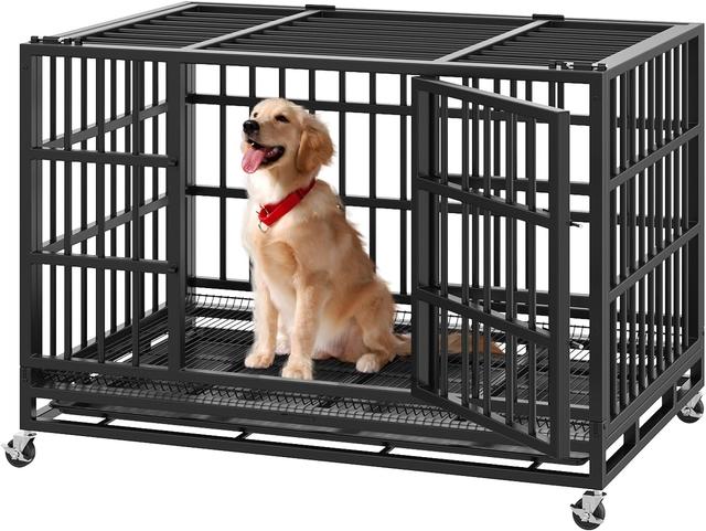 Product image of 54/48/38 inch Heavy Duty Indestructible Dog Crates for Large Dogs，Escape Proof Dog Cage Large Dogs with Lockable Wheels，Dog Kennel Furniture Indoor&Outside