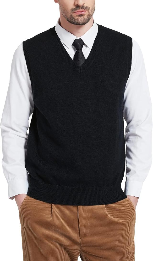 Product image of Kallspin Men's Wool Blended Vest Sweater Relaxed Fit V Neck Sleeveless Knitted Pullover