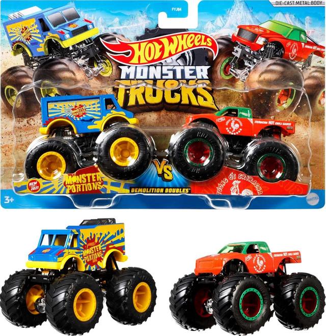 Product image of Hot Wheels Monster Trucks 1:64 Scale 2-Pack Assortment with Giant Wheels