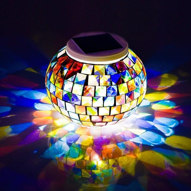 Product image of Color Changing Solar Powered Glass Mosaic Ball Led Garden Lights, Rechargeable Outdoor Waterproof Solar Night Lights Table Lamps for Decorations, Ideal Gifts