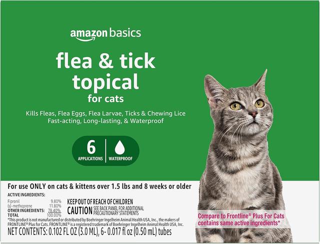 Product image of Amazon Basics Flea and Tick Topical Treatment for Cats (over 1.5 lbs), 6 Count (Previously Solimo)