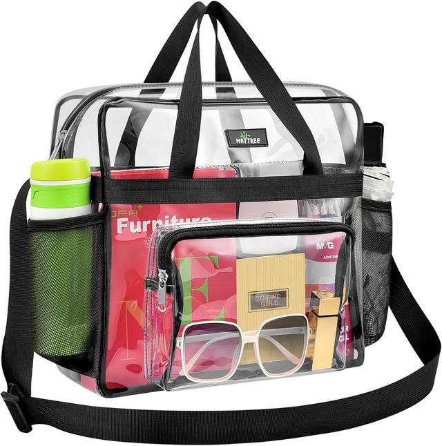 Product image of MAY TREE Clear Bag for Stadium Events 12×6×12 Clear Tote Lunch Bag with Reinforced Strap for Work, Concert and Sports, Black