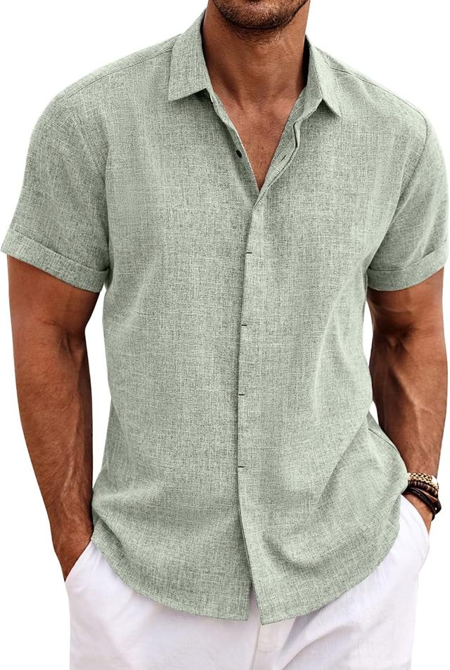 Product image of COOFANDY Men's Linen Shirts Short Sleeve Casual Shirts Button Down Shirt for Men Beach Summer Wedding Shirt