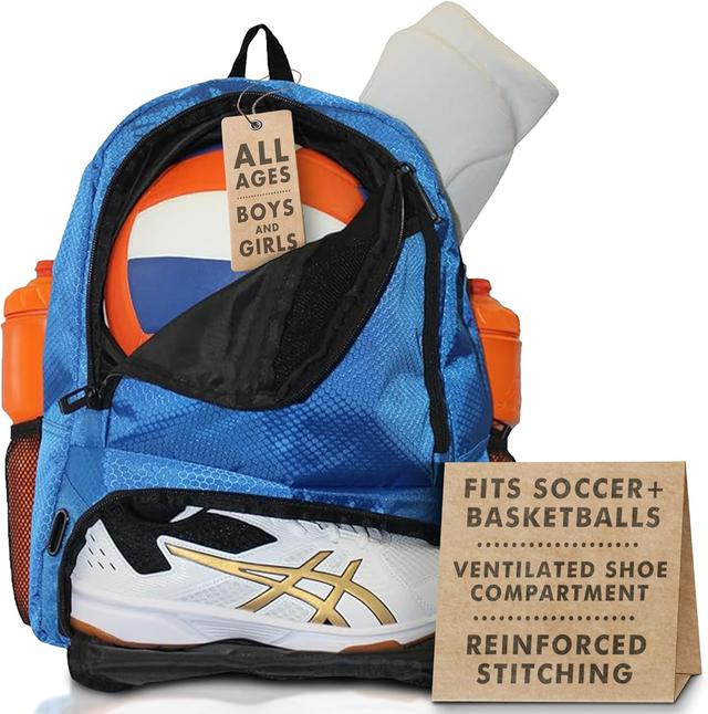 Product image of ERANT Athletic Backpack - Large Sports Soccer & Basketball Bag - Separate Ball & Cleat Compartment - Durable Design - Boys & Girls - For Soccer, Basketball, Volleyball and Gym Equipment - Blue/Black