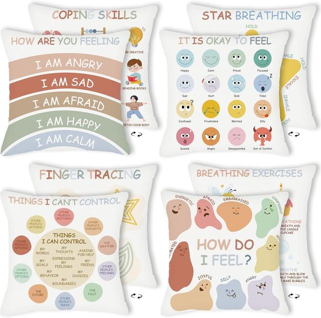 Product image of Boho Calming Corner Pillow Covers, Back to School 18x18in Set of 4 Throw Pillow Covers, Boho Calm Corner Therapy Pillowcase for Mental Health Room Home, Emotion Feelings Pillowcase for Kids