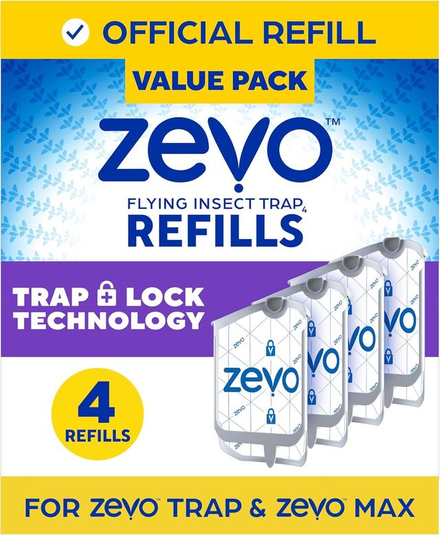 Product image of Zevo Flying Insect Trap Refill - for The Zevo MAX & Standard Indoor Fly Trap - Catch Gnats, House & Fruit Flies - Easy to Use - Mess-Free Disposal (4 Refill Cartridges)