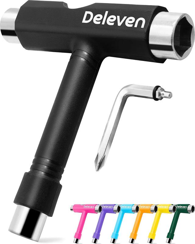 Product image of Deleven Skate Tool All-in-One Lightweight Portable Skateboard Tool - T Tool with Allen Wrench, Phillips Head Screwdriver - Adjust Roller Skates, Longboards, Skateboards, Quads, Wheels, Trucks, Kingpin