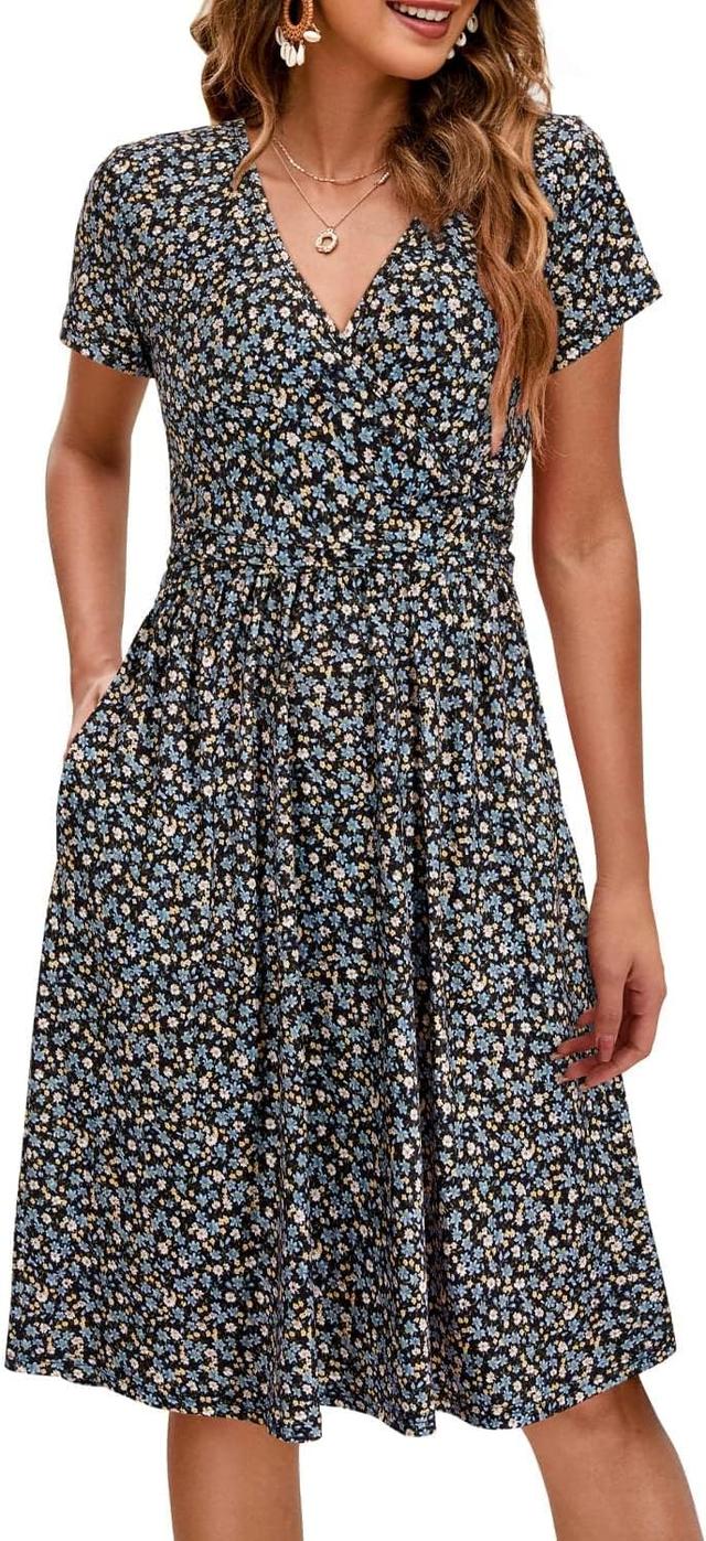 Product image of OUGES Women's 2025 Fashion V Neck Midi Dress with Pockets Maternity Clothes Nursing Dresses