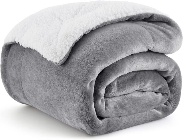 Product image of Bedsure Sherpa Fleece Throw Blanket for Couch - Thick and Warm Blanket for Winter, Soft Fuzzy Plush Throw Gift for Women, Grey, 50x60 Inches
