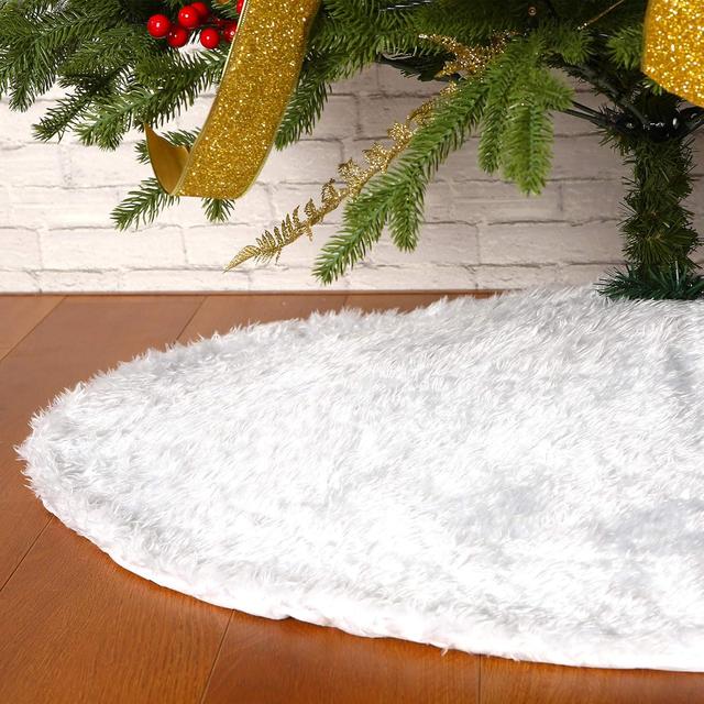 Product image of Sattiyrch Faux Fur Christmas Tree Skirt 36",White Xmas Decorations for 6ft Christmas Tree (White, 36in)