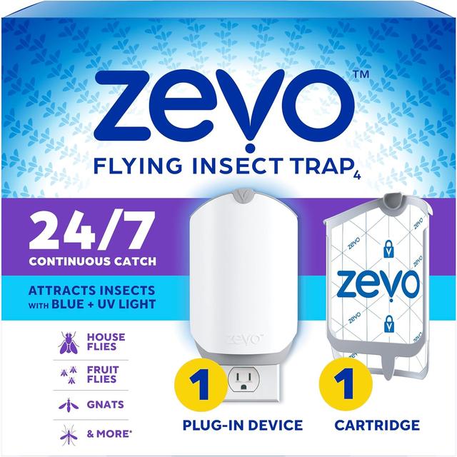 Product image of Zevo Flying Insect Trap & Cartridge - Plug in Fly Trap & Indoor Bug Catcher for Gnats, House & Fruit Flies - Mess-Free - Use in Any Room - Uses Blue & UV Light (1 Plug in Device & 1 Cartridge)
