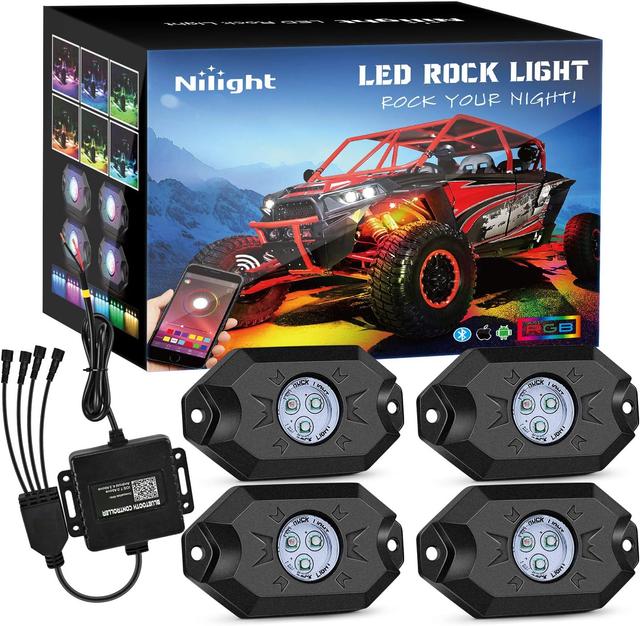 Product image of Nilight RGB LED Rock Lights Kit, 4 pods Underglow Multicolor Neon Light Pod with Bluetooth App Control Flashing Music Mode Wheel Well Light for Truck ATV UTV RZR SUV