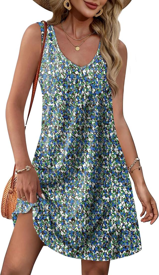 Product image of OFEEFAN Womens Summer Dresses 2025 Loose V Neck Sleeveless Sundresses Swimsuit Coverup with Pockets Floral/Plain/Eyelet