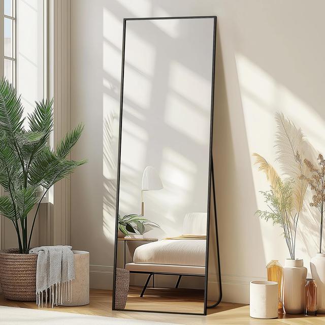 Product image of Delma Wall Full Length Mirror,Standing Mirror Full Body,Large Floor for Wall Door Bedroom Bathroom Living Room with Aluminium Frame(with Stand,56x15-Black)