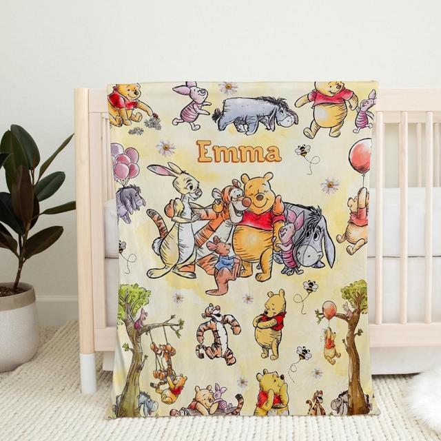 Product image of Personalized Pooh Bear Blanket, Custom Baby Blanket with Name, Soft and Warm Custom Name Throw, Birthday Gift for Kids, Baby Nursery Theme #10
