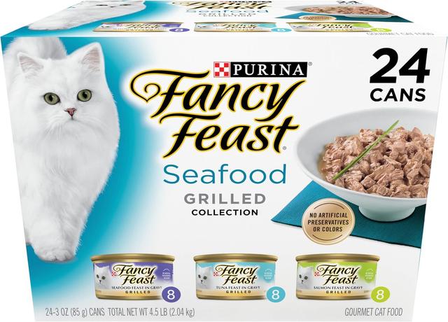 Product image of Purina Fancy Feast Grilled Wet Cat Food Seafood Collection in Wet Cat Food Variety Pack - (Pack of 24) 3 oz. Cans