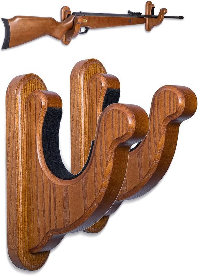 Product image of TESLYAR Rifle Wall Mount - Gun Hooks for Rifles and Shotguns, Wooden Gun Rack, Real Hardwood Holder, Set of 2, Rifle Wall Mount Display