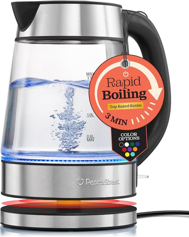 Product image of Speed-Boil Electric Kettle For Coffee & Tea - 1.7L Water Boiler 1500W, Borosilicate Glass, Easy Clean Wide Opening, Auto Shut-Off, Cool Touch Handle, LED Light. 360° Rotation, Boil Dry Protection