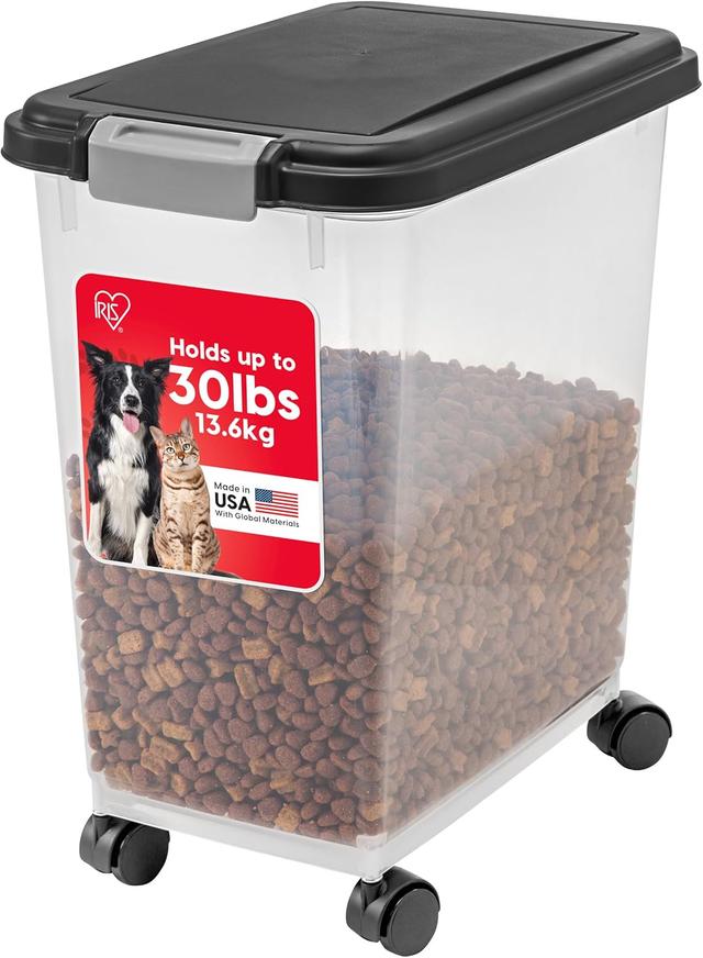 Product image of IRIS USA Airtight Dog Food Storage Container, Up to 30 lbs, Attachable Wheels, for Dog Cat Bird and other Pet Food Storage Bin, Keep Fresh, Easy Mobility, BPA Free, Black