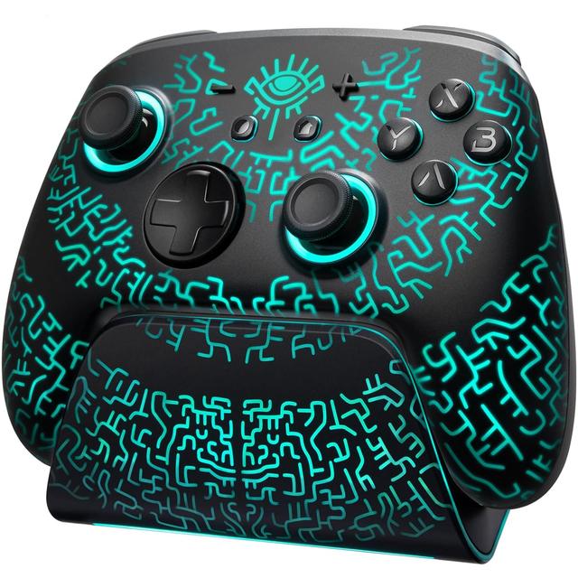 Product image of FUNLAB Switch Pro Controller Wireless with Charging Dock Compatible with Switch 2/OLED/Steam Deck/PC, Bluetooth Controller with Hall Effect Joysticks, Luminex Control Gamepad with 7 LED Colors