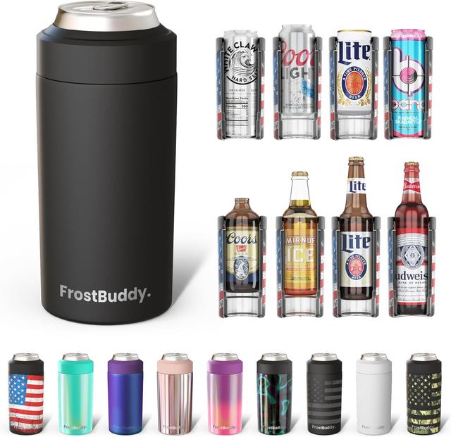 Product image of Frost Buddy Universal Can Cooler - Fits All - For Regular 12 & 16 oz or Slim-Size Bottles - Insulated Double-Walled Stainless Steel (MatteBlack)
