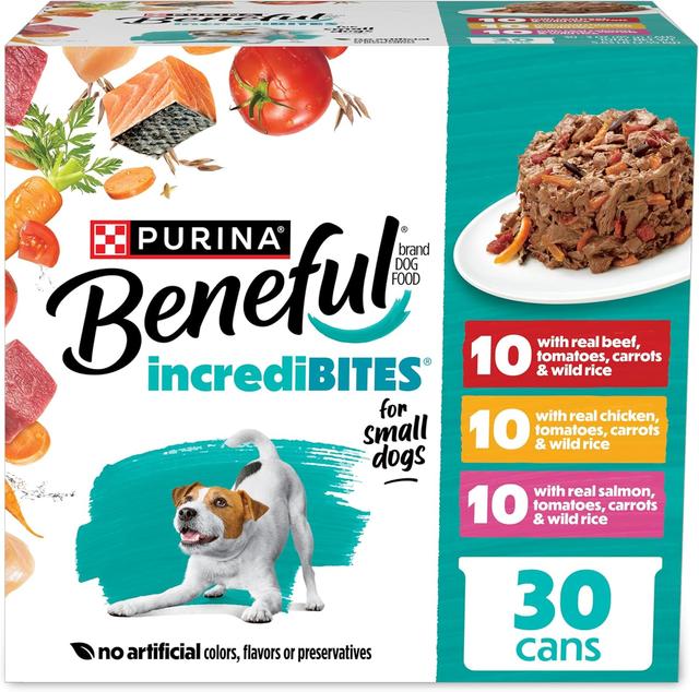 Product image of Purina Beneful Small Breed Wet Dog Food Variety Pack, IncrediBites With Real Beef, Chicken and Salmon - (Pack of 30) 3 Oz. Cans