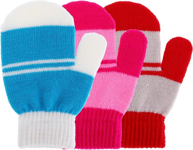 Product image of SATINIOR 3 Pairs Toddler Magic Stretch Mittens Little Girls Soft Knit Mitten Baby Boys Winter Knitted Gloves