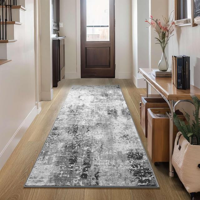 Product image of 2x6 Rug Runners for Hallways Kitchen Runner Rug Non Slip Washable Grey Long Runner Rugs with Rubber Backing Soft Abstract Carpet Runner for Hallways, Kitchen, Bedroom, Bathroom, Entryway