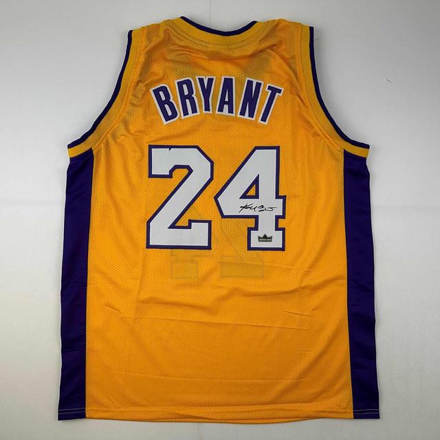 Product image of Facsimile Autographed Kobe Bryant #24 Los Angeles LA Yellow Reprint Laser Auto Basketball Jersey Size Men's XL