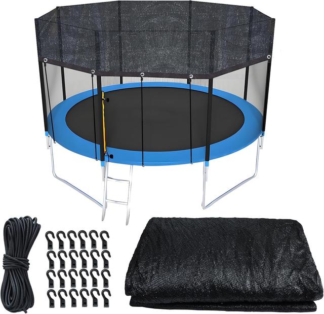 Product image of Trampoline Cover Round 12 Holes 90% Sunblock Shade Cloth 14FT Black Trampoline Top Shade Cover Sun Shade Mesh Tarp with 49FT Elastic Cord & 24 Plastic Hooks for Outdoor Backyard Playground(Tent Only)