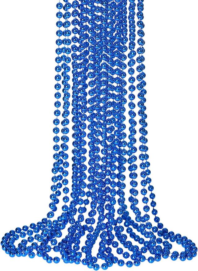 Product image of 12 PCS Blue Bead Necklace, Blue Mardi Gras Beads Christmas Necklaces, 33" 4th of July Patriotic Beads Necklaces, Parade Throw Accessories for Independence Day Mardi Gras Hanukkah Pirate Theme Party