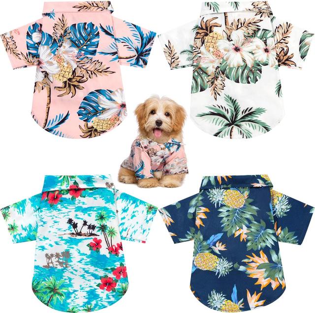 Product image of Weewooday 4 Pieces Pet Summer T-Shirts Hawaii Style Floral Pet Dog Shirt Breathable Cool Clothes Beach Seaside Puppy Sweatshirt for Small Puppy (Floral Style,Medium)