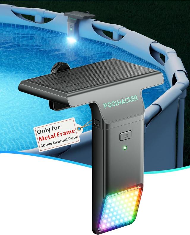 Product image of Solar Pool Lights Only for Metal Frame Above Ground Pool【Original】, 10-Color 4-Mode Light Sensing LED, Underwater Lighting with Timer Off, Submersible Pool Lights with Remote, 1 Pack