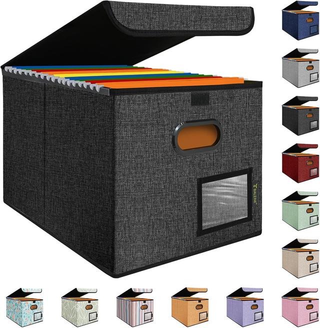 Product image of BALEINE File Organizer Box with Lid, Collapsible File Folder Organizer with Plastic Slide, Hanging File Folder Box for Office Document Storage (1 Pack, Black)