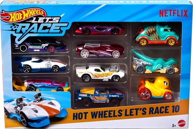 Product image of Hot Wheels Toy Cars & Trucks, Let’s Race 10-Pack, Set of 10 1:64 Scale Vehicles from The Animated Netflix Show for Play or Display (Styles May Vary) (Amazon Exclusive)