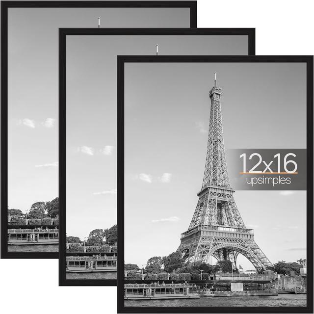 Product image of upsimples 12x16 Picture Frame Black 3 Pack, Scratch-Proof Poster Frames 12 x 16 for Photo Gallery - Slide-In Strips, Horizontal or Vertical Wall Mounting