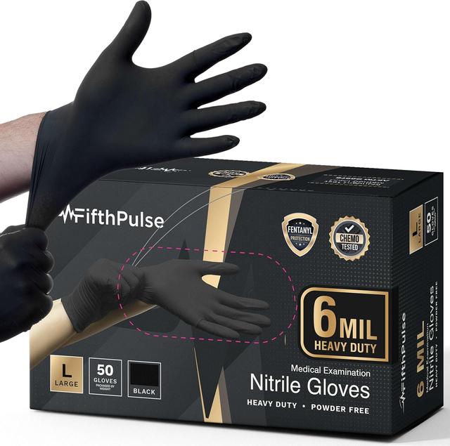 Product image of FifthPulse 6 Mil Black Nitrile Gloves, Heavy Duty Mechanic and Food Grade Glove - Powder-Free, Latex-Free Medical Exam Gloves