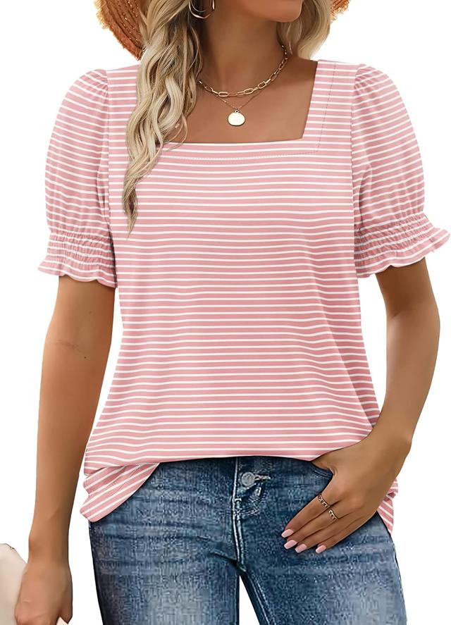 Product image of WIHOLL Tops for Women Summer Casual Ruffle Trim Sleeve Square Neck T Shirts