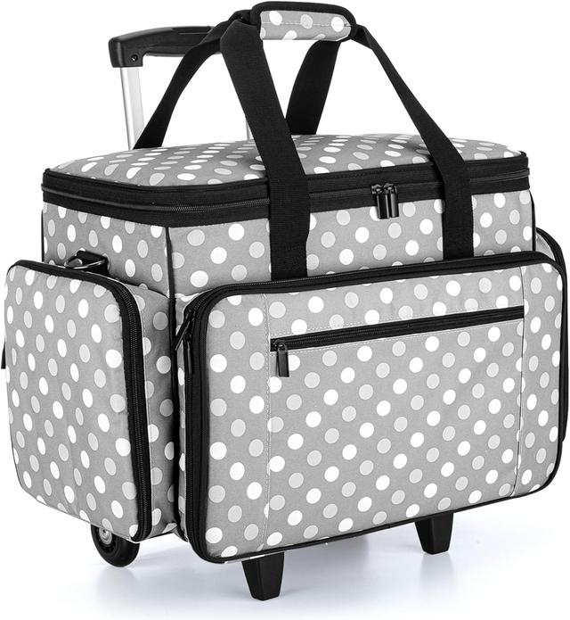 Product image of LUXJA Sewing Machine Case with Detachable Dolly, Rolling Sewing Machine Tote with Removable Bottom Pad (Fits for Most Standard Sewing Machines), Gray Dots (Patented Design)