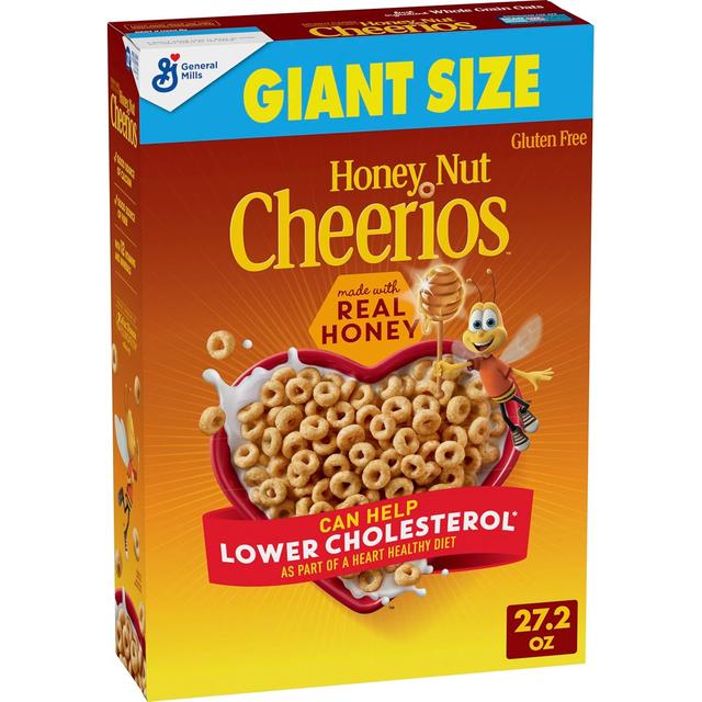 Product image of Honey Nut Cheerios, Heart Healthy Gluten Free Breakfast Cereal with Whole Grain Oats, Giant Size, 27.2 oz