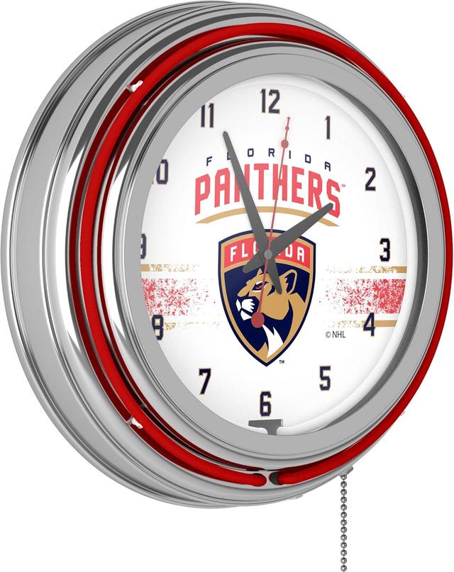 Product image of Trademark Gameroom NHL Chrome Double Rung Neon Clock - Florida Panthers