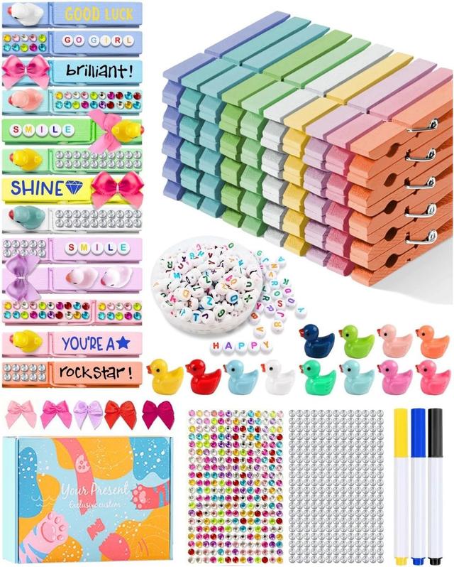 Product image of Cheer Pins for Backpack Cheer Stuff Kit 50 Macaron Colored Clothes Pins with Mini Resin Ducks Bows Letter Beads Team Cheerleaders Gifts Bulk Pin Me Ribbon for Bag Decorations Competition Spirit Clips