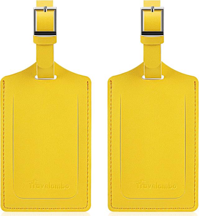 Product image of Travelambo Luggage Tags for Suitcases Faux Leather Privacy Protection 2 Pack Bag Tags Travel Accessories Essential, Energetic Yellow