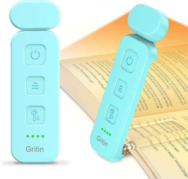 Product image of Gritin Reading Light, Rechargeable Book Light for Reading in Bed - Eye Caring 3 Color Temperatures, 5-Level Dimmable Brightness, Long Lasting, Compact Size Clip on Book Lamp for Bookworms-Blue