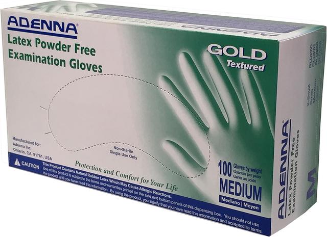 Product image of Adenna GOLD Disposable Latex Gloves – 6 Mil, Powder Free Exam Glove, Textured Grip, Medical, Industrial Use, Medium, White