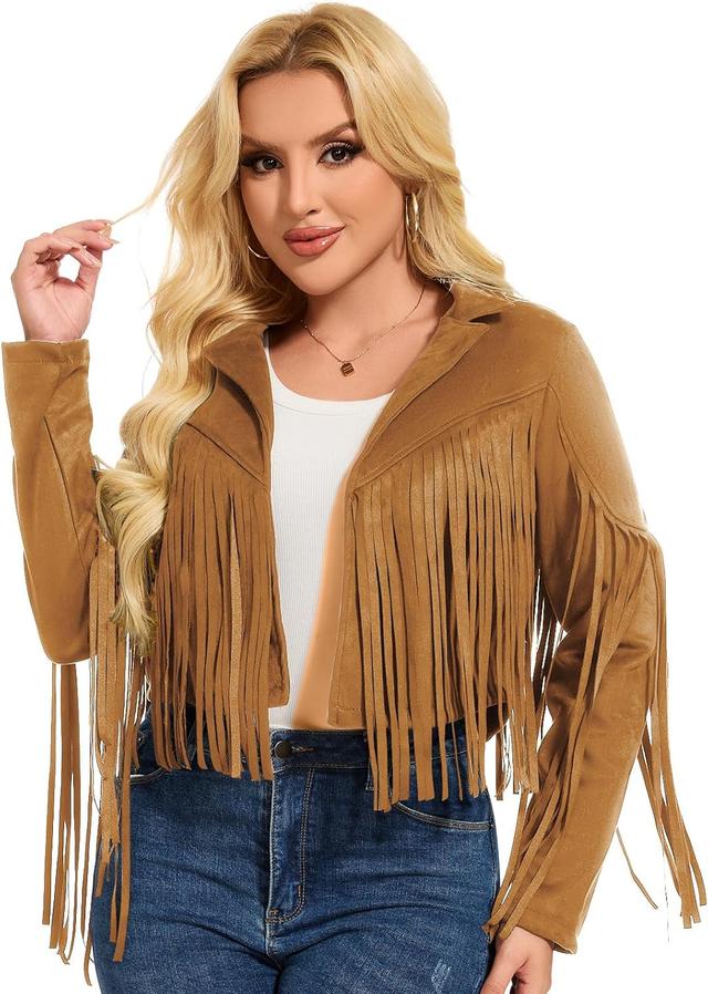 Product image of ATAMET 70s Women's Fringe Faux Suede Leather Jackets 60s Party Costume, Halloween 2025 Fashion Tassel Motorcycle Coats